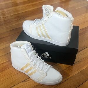Adidas Women's White and Gold Stripe Sneakers